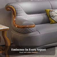 L-Shaped Sectional Genuine Leather Deep Seat Sofa with Ottoman New Chinese design Living Room Furniture for Homeowners, Entertainers, Lounge Area