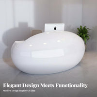 Curved Reception Desk High-Gloss Finish Modern Front Desk Unique Shape Glossy Front Counter Transaction Shelf for Salon Owners, Showroom, Salons, Spas