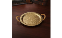 Serving Tray with Handles Gold-Tone Metal Serving Tray Round for Dining Table
