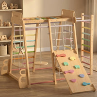 Wooden Climbing Play Structure Sliding Board Children's Climbing Playset Swing Seat Indoor Jungle Gym for Home Use