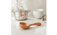Beech Wood Spoon Long Handle Wooden Ladle Soup Ladle with Hanging Hole Deep Bowl Wooden Serving Spoon Smooth for Home Cooks