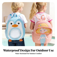 Transparent Window Swim Backpack Zippered Compartment Cartoon Print Backpack Soft-Shell Swim Bag Carry Loop for Children, Swimming, Beach
