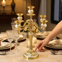 5-Arm Candelabra Ornate 5 Arm Candelabra Weighted Candle Holder Centerpiece for Event Planners, Brides, Wedding, Dining Table, Mantel