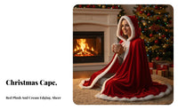 Plush snow-colored edging Santadesign Cape velvetyy-texturedLike Texture Long Red Holiday Mantle Full Length Design Christmas Costume Attached Hood for Adults, Party Goers, Teenagers, TH&M-inspireded Photoshoots, Cosplay gathering, Stage Performance