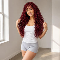 Breathable Cap Full-Head Hairpiece Heat-Resistant Long Wavy Hairpiece Adjustable Straps Hair Accessory Deep Waves