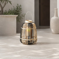 Open-Cage Bamboo Lantern Natural Woven Lantern Ambient Candle Holder with Handle Rustic for Tabletop, Floor, Patio, Garden