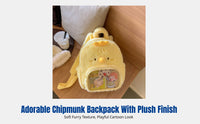 Lightweight Chipmunk Plush Backpack, Cute Cartoon School Bag, Girls, Versatile, Travel