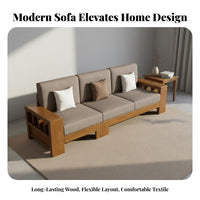 Rubber Wood Frame Sofa Firm Foam Solid Wood Sectional Sofa Sturdy Construction Textile Cushion Couch Set for Families, Apartment Dwellers, Home