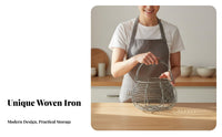 Sturdy Iron Construction Wire Egg Basket Rustic Design Round Basket with Handle Ventilated for Countertop, Pantry, Garden