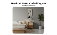 Japanese design Single-Drawer Rattan Nightstand Space-Saving Narrow Design Bedside Table Minimalist Aesthetic Household Furniture sturdy Wood Legs for Apartment Dwellers, Homeowners, Students, Bedroom, Small Spaces, Living Room, Hallway