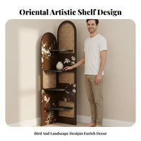 Retro Design Corner Bookshelf Space-Saving Corner Shelf Unit Exposed Shelves Vintage Display Rack Multi-Purpose for Office Workers, Apartment Dwellers, Homeowners, Living Room, Study, Bedroom