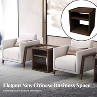 New Chinese design Upholstered Armchair with Wooden Frame Wide Armrests Wooden angular frame Armchair Ergonomic Design Seating Furniture for Business Professionals, Interior Designers, Conference Room, Reception Area, Hotel Lobby, Library