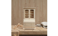 Vintage Design Wooden Dollhouse Sideboard Functional Drawers and Doors Dollhouse Cabinet Unpainted Wood Miniature Hutch for Collectors