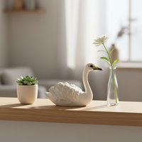 Japanese Zen Garden White Swan Micro Landscape Ornament for Home Decor