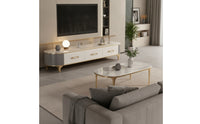 TV Cabinet Curved-Front Cabinet with Drawers Minimalist Entertainment Center with Drawers for Living Room