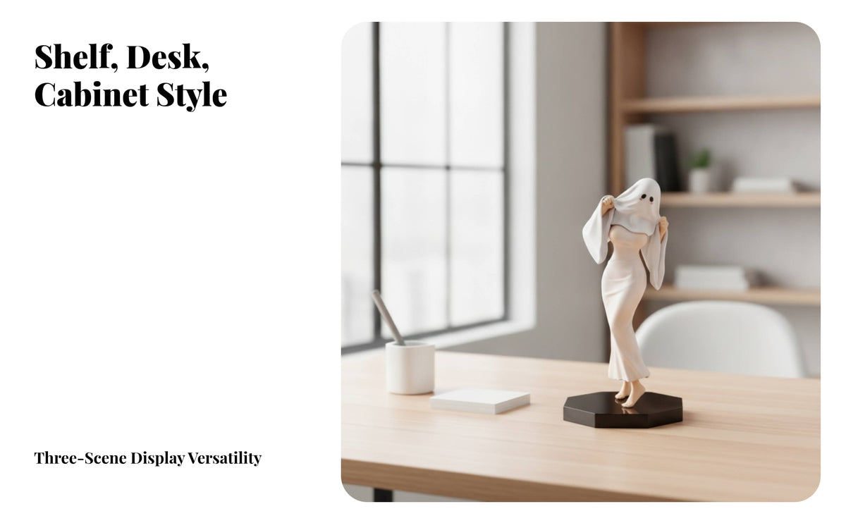 Spooky-Cute Figurine | Draped Sleeve Details, Standing Pose Design, maiden Figure, for Shelf
