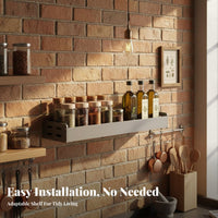 Drillwithout Installation Seasoning and Utensil Wall Rack Multi-Functional Wall-Mounted Rack with Hooks Multifunctional Kitchen Organizer Easy to Install for Renters, Home Cooks, Homeowners, Pantry, over Cooktop