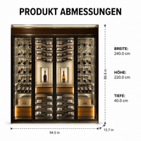 Stainless Steel Wine Cooler for 79 Bottles, Freestanding with Glass Door and LED Lighting, Low Vibration, Brushed Champagne Gold