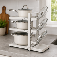 Multi-layer Kitchen Pot Rack with Lid Holder, Under-Sink Countertop Storage Organizer