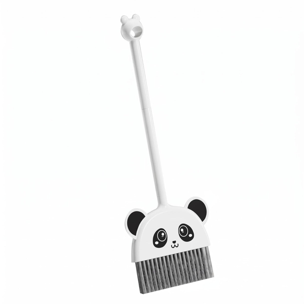 White Handle Panda-Face Broom Cartoon Style Panda Broom Gray Bristles Kids Play Item for Children