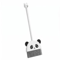 White Handle Panda-Face Broom Cartoon Style Panda Broom Gray Bristles Kids Play Item for Children