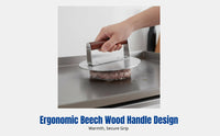 Smash Burger Press, Stainless Steel Smasher, Beech Wood Handle, Round & Square, BBQ Griddle Tool