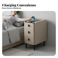 Wireless Charging 3-Drawer Smart Table Biometric Lock Nightstand Built-in Bluetooth Speaker Bedside Cabinet Slim Design for Technology Enthusiasts Enthusiasts, Apartment Dwellers, Homeowners, Dorm Room, Home Inactiveice