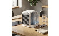USB Mini Air Chiller Desktop Bladeless Air White Cooling Unit and Gray Humidifying Fan for Office