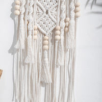 Bohemian Handmade Blue Lotus Wood Bead Woven Cotton Rope Tapestry Decoration