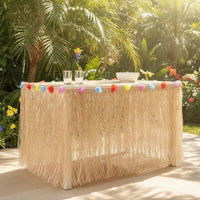 Hawaiian Table Skirt with Flowers Luau-Style Fringe Table Skirt Eye-Catching Decorations Lightweight for Beach Parties, Cake Tables