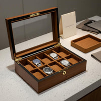 Watch and Jewelry Organizer Box Elegant Wood Grain Coating 2-Layer Watch and Jewelry Holder Soft Velvet Lining for Men