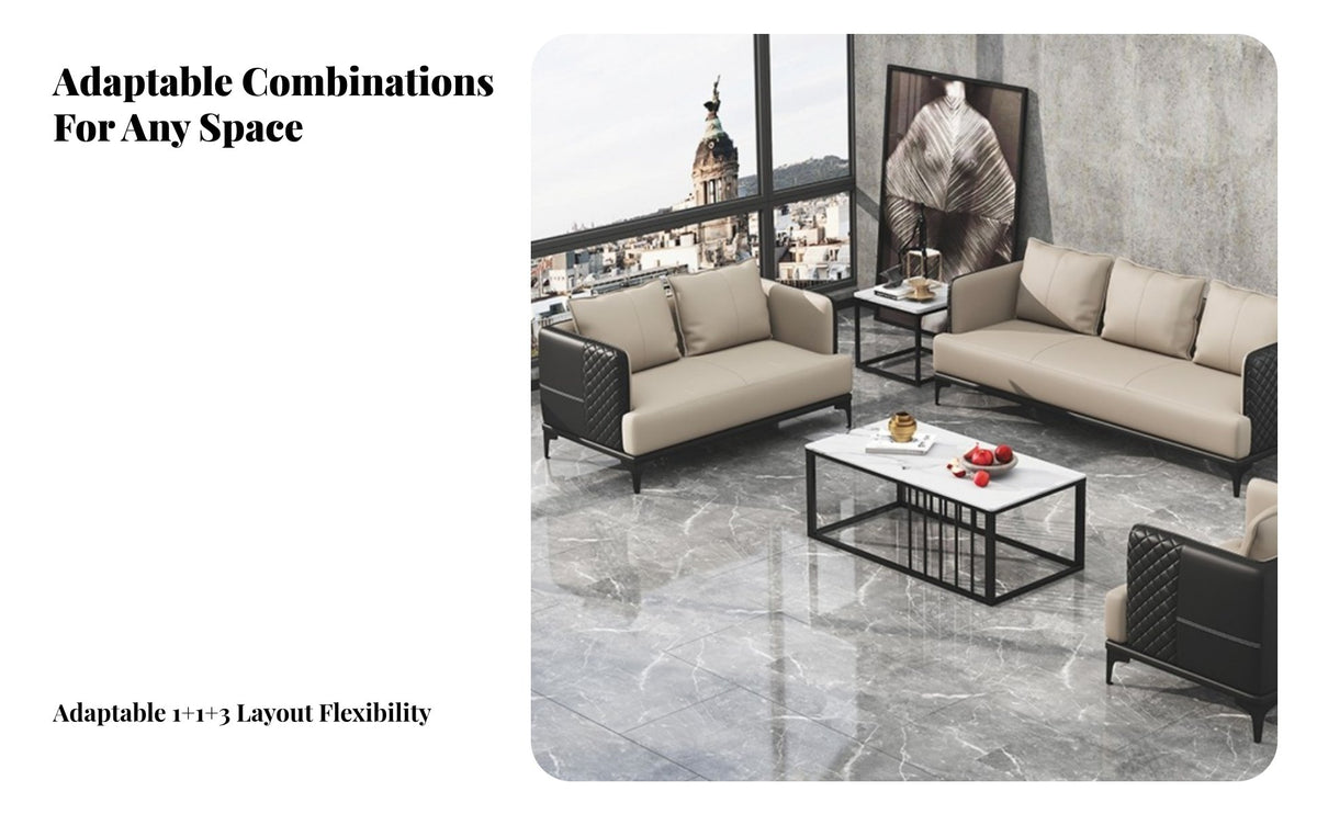 Modern Design 3-Seater and Armchair Combination Sturdy Frame Office Furniture Easy to Clean Reception Seating Authentic Leather Upholstery for Executives, Business Owners, Guests, Lounge Area, Waiting Room, Lobby