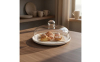 Ceramic Cake Plate with Glass Dome High Temperature Fired Cake Stand with Dome Cover Glass Food Cloche Nordic Design Servingware