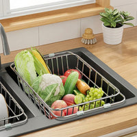 Stainless Steel Dish Rack and Telescopic Sink Basket, Bowl and Plate Rack with Coated Handles, Space Saving Modern Kitchen Accessory Over Sink