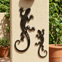 2 Pieces Ornamental Gecko Wall Decor Slim Gecko Sculpture Modern Metal Charming for Patio
