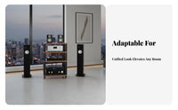 Movable with Casters Audio Equipment Rack Enhanced Sound Stability Rolling Amplifier Cabinet Heavy Duty Steel Frame Multi-Tier Audio Equipment Shelf High Load Capacity for Audiophiles, Home Theater Enthusiasts, Studio, Living Room