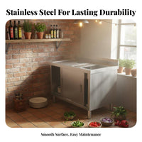 Stainless Steel Sink Workbench Built-in Garbage Disposal Opening Food Prep Station Sink Sliding Doors Commercial Kitchen Work Table for Chefs, Cafe