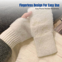 Half Finger Flip Cover Gloves, Plush Knit, Warm, Windproof, Autumn Winter, Trendy, Outdoor Cycling