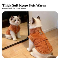 Leash Attachable Warm Cat Jacket Soft & Comfortable Winter Harness Vest Easy On Removable for Young Dogs, Cold Weather, Autumn