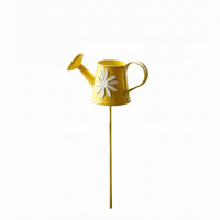 Miniature Iron Watering Can Stake Curved Handle Mini Watering Can Decor Short Spout Flower Pattern Garden Stake Compact Size for Tabletop Micro-Landscape, Potted Plant