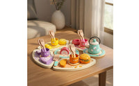 Role Playing Wooden Tea Party Set Educational Wooden Afternoon Tea Set Eco-Friendly Wood for Preschoolers, Toddlers, Kindergarten, Playroom