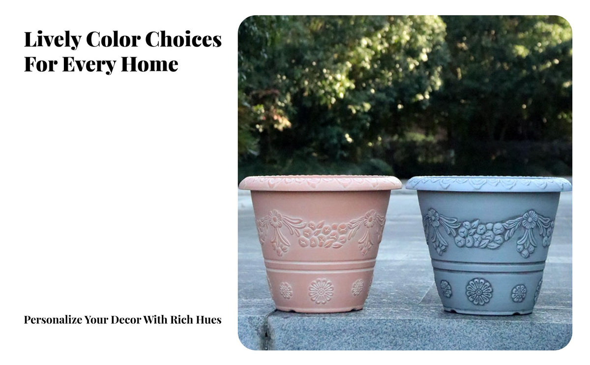 Long-Lasting Thickened Plastic Plant Pot Versatile Large Decorative Planter Portable Embossed Plastic Pot Drainage Holes for Balcony, Garden, Outdoor, Indoor