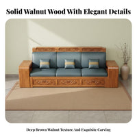 Chinese Design Carved Sofa Carvings Solid Wood Sofa Set Four-Season Use L Shaped Couch for Families, Adults, Home, Reception Area, Small Space