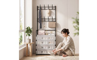 Entryway Organizer with Top Hanging Rod 5-Tier Shoe Rack with Hooks Freestanding Entryway Organizer for Apartment, Dorm Room