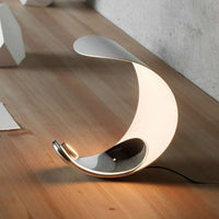 Curved Crescent Moon Lamp Modern C-Shaped Lamp Glossy Moon Table Light White and Silver for Bedroom, Living Room, Indoor