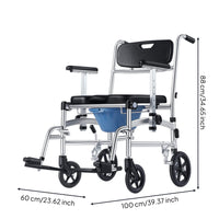 Padded Wheeled Commode Chair Aluminum Commode Chair with Wheels Sturdy Portable Toilet with Container Comfortable for Disabled, Elderly, Bedside