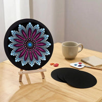 5 Pieces Round Art Board with Easel Circular Black Painting Board with Mini Easel Cardboard Canvas Wooden Compact for Artists