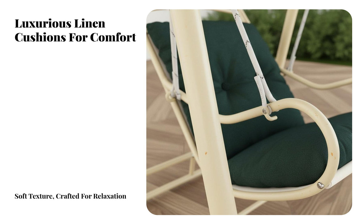 Weather-Resistant Single-Person Glider with Frame Sturdy Construction Hanging Chair Includes Comfortable Cushion Swinging Seat Year-Round Use for Couples, Homeowners, Seniors, Garden, Balcony, Backyard, Bedroom