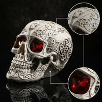 Sculpted Skull Gothic Skull with Red Eyes Realistic Decor Handmade for Desk
