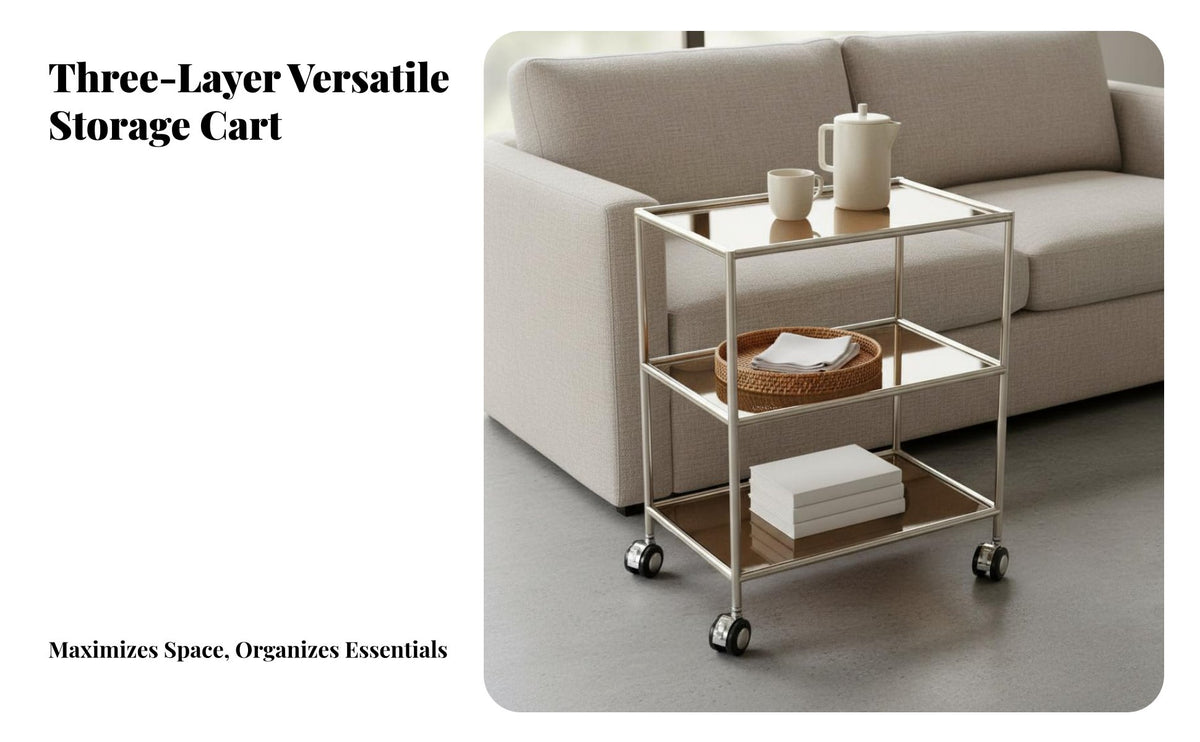 Minimalist Design Stainless Steel Glass Trolley Multi-Functional Service Cart with Wheels Anti-Rust Mobile Storage Shelf for Apartment Dwellers, Professionals, Living Room, Small Areas, Home Office, Bathroom